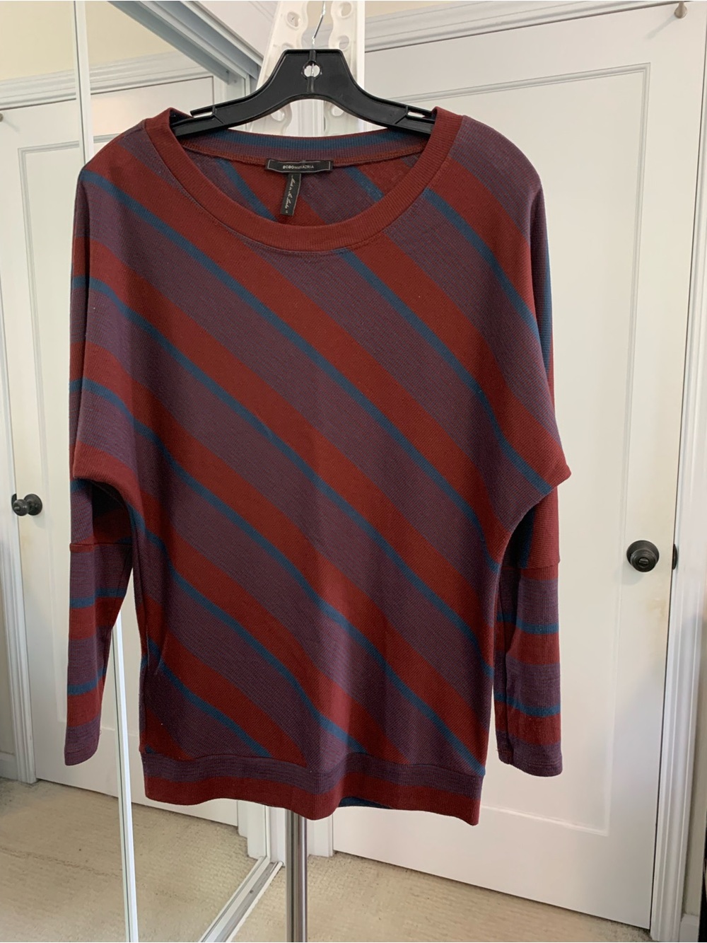 BCBG MaxAzria Striped Crewneck Blouse - Burgundy & Teal Sz Small